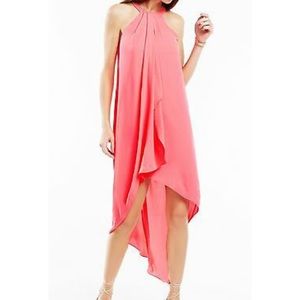 BCBG coral lanna high low draped ruffle dress